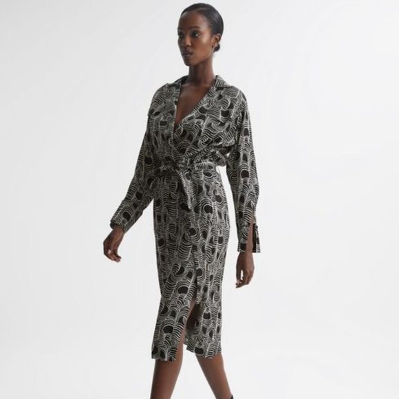 NWT REISS GEORGINA SWIRL PRINT MIDI DRESS US 2 / UK 6 - Picture 5 of 11